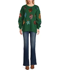 Miss Chievous Oversized Embroidered Sequin Ornament Long Sleeve Pullover