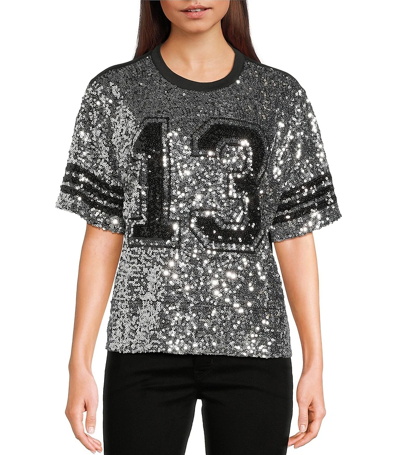 Miss Chievous Sequin 13 Graphic Crew Neck Short Sleeve T-Shirt