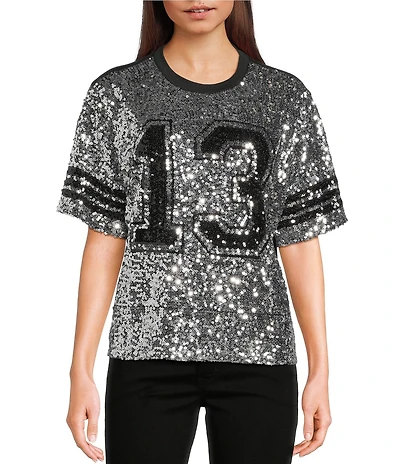 Miss Chievous Sequin 13 Graphic Crew Neck Short Sleeve T-Shirt