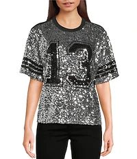 Miss Chievous Sequin 13 Graphic Crew Neck Short Sleeve T-Shirt