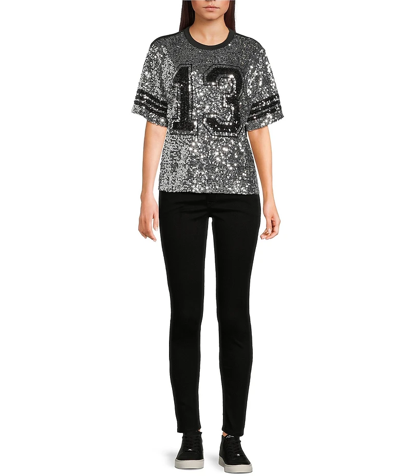 Miss Chievous Sequin 13 Graphic Crew Neck Short Sleeve T-Shirt