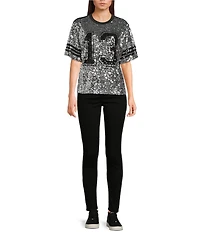 Miss Chievous Sequin 13 Graphic Crew Neck Short Sleeve T-Shirt