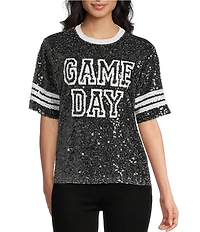 Miss Chievous Sequin Game Day Crew Neck Short Sleeve T-Shirt