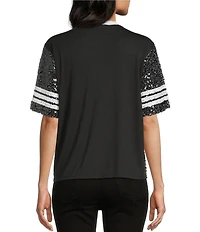Miss Chievous Sequin Game Day Crew Neck Short Sleeve T-Shirt
