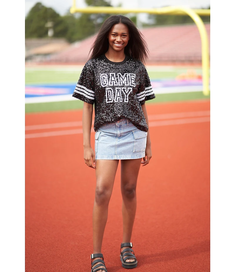 Miss Chievous Sequin Game Day Crew Neck Short Sleeve T-Shirt