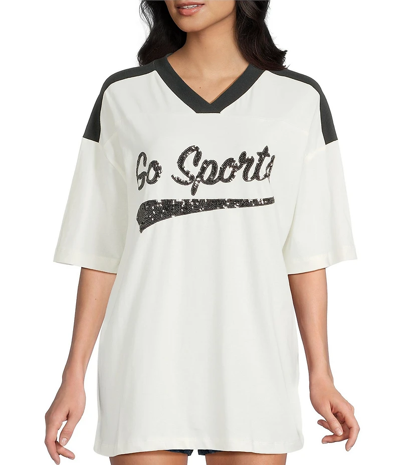 Miss Chievous V-Neck Go Sports Short Sleeve Varsity T-Shirt