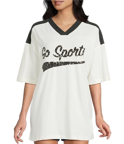 Miss Chievous V-Neck Go Sports Short Sleeve Varsity T-Shirt