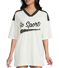 Miss Chievous V-Neck Go Sports Short Sleeve Varsity T-Shirt