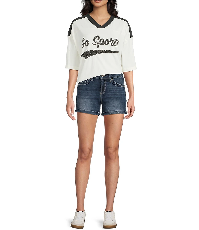 Miss Chievous V-Neck Go Sports Short Sleeve Varsity T-Shirt
