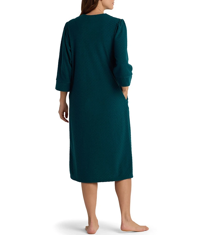 Miss Elaine Brushed Back Terry Knit Diamond Long Zip Robe