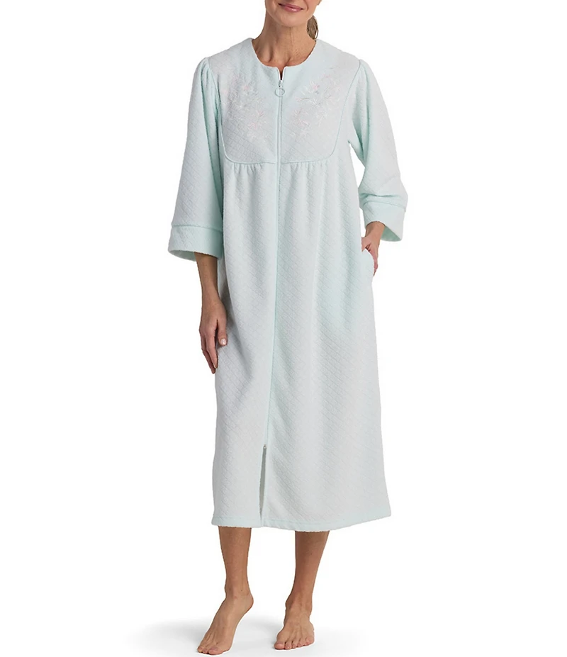 Miss Elaine Brushed Back Terry Knit Diamond Long Zip Robe