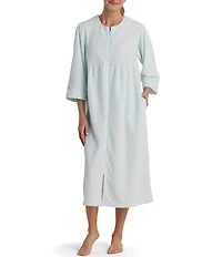 Miss Elaine Brushed Back Terry Knit Diamond Long Zip Robe
