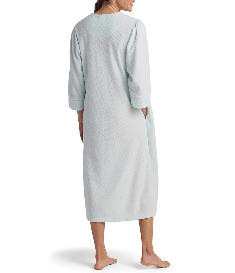 Miss Elaine Brushed Back Terry Knit Diamond Long Zip Robe