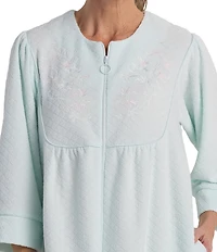 Miss Elaine Brushed Back Terry Knit Diamond Long Zip Robe