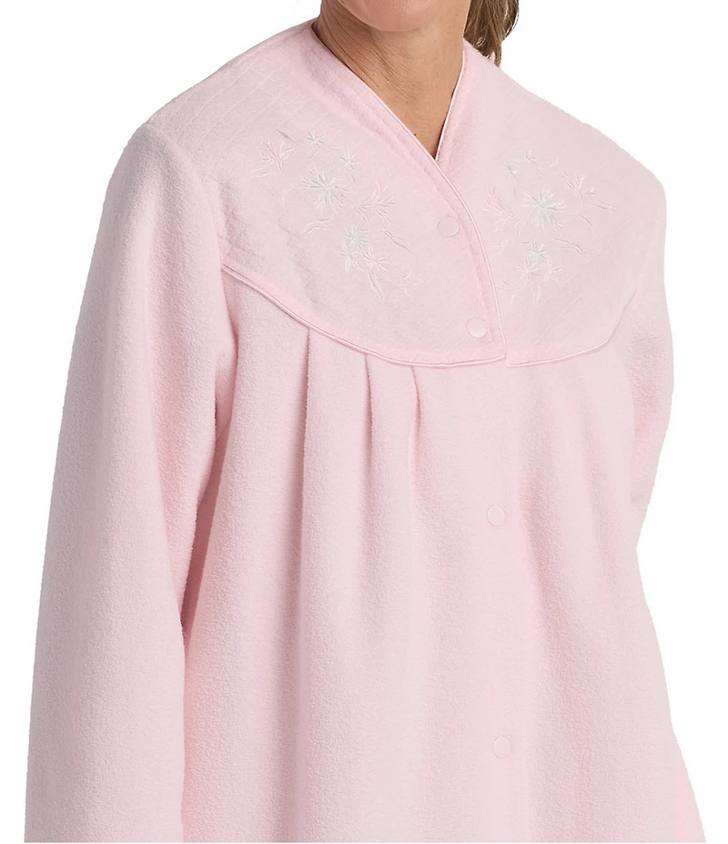 Miss Elaine Brushed Back Terry Long Sleeve Snap-Front Robe