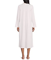 Miss Elaine Brushed Solid Honeycomb Knit Long Sleeve Round Neck Long Nightgown