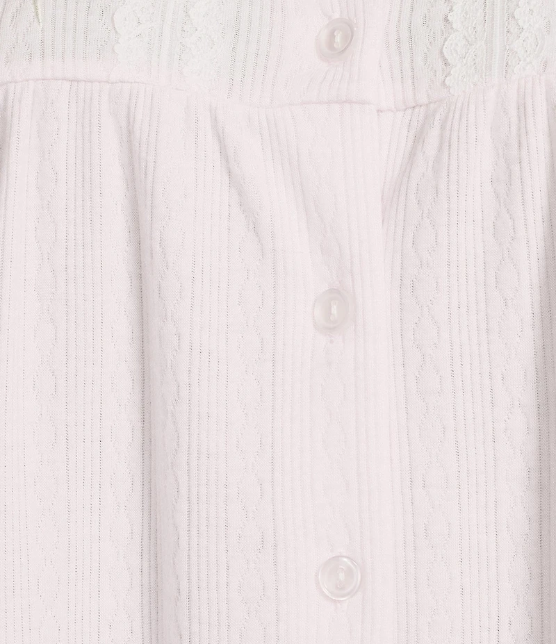 Miss Elaine Brushed Solid Honeycomb Knit Long Sleeve Round Neck Long Nightgown