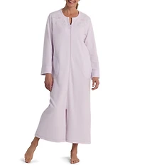 Miss Elaine Brushed Waffle Knit Long Sleeve Scoop Neck Zip Long Robe