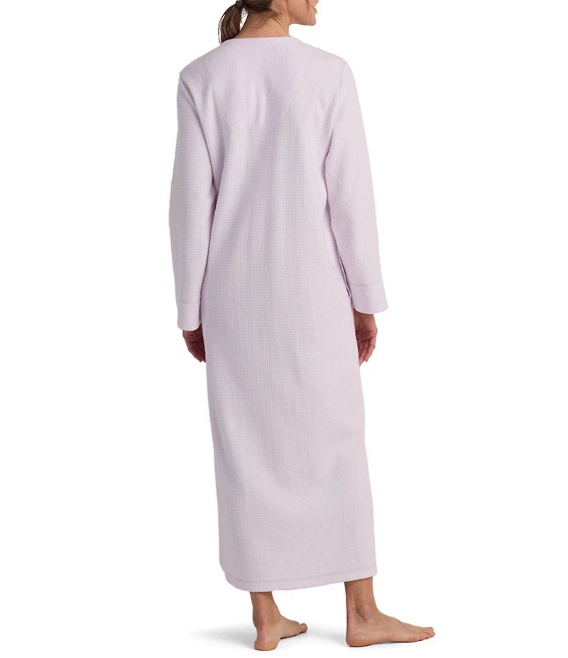 Miss Elaine Brushed Waffle Knit Long Sleeve Scoop Neck Zip Long Robe