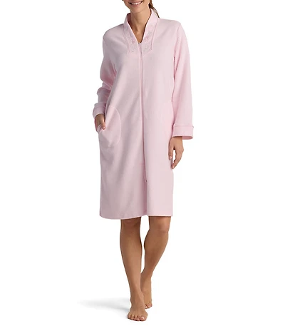 Miss Elaine Brushed Waffle Knit Long Sleeve Short Zip Robe