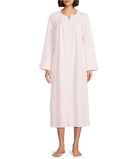 Miss Elaine Brushed Waffle Solid Long Sleeve Round Neck Long Zip Robe