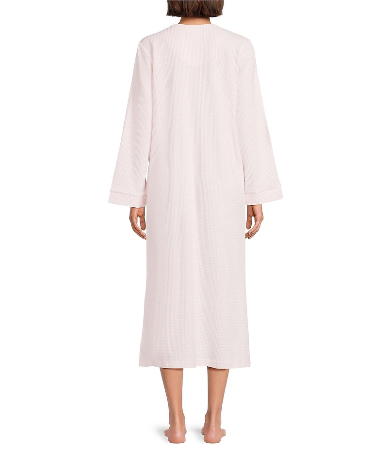 Miss Elaine Brushed Waffle Solid Long Sleeve Round Neck Long Zip Robe