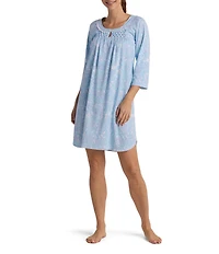 Miss Elaine Cottonessa 3/4 Sleeve Short Knit Round Neck Paisley Print Nightgown