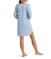 Miss Elaine Cottonessa 3/4 Sleeve Short Knit Round Neck Paisley Print Nightgown