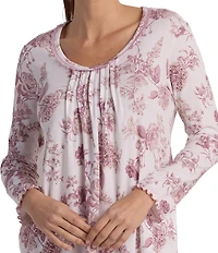 Miss Elaine Cottonessa Berry Blossoms Print Long Sleeve Knit Round Neck Long Nightgown
