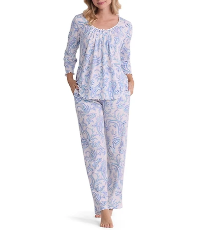 Miss Elaine Cottonessa Garden Paisley Print 3/4 Sleeve Knit Pajama Set