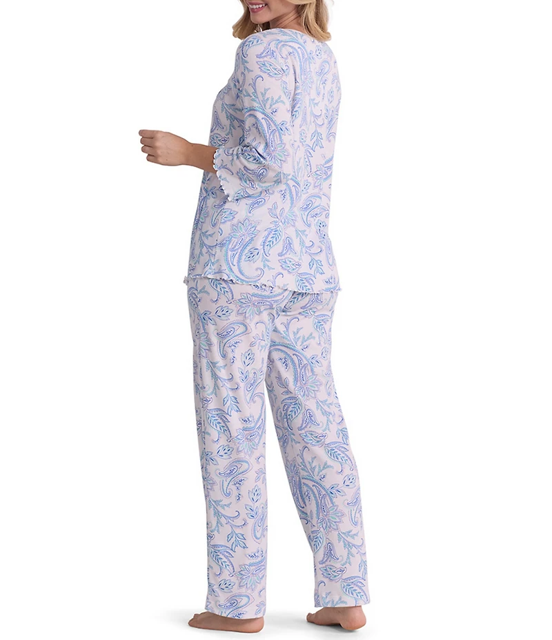 Miss Elaine Cottonessa Garden Paisley Print 3/4 Sleeve Knit Pajama Set