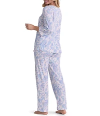 Miss Elaine Cottonessa Garden Paisley Print 3/4 Sleeve Knit Pajama Set