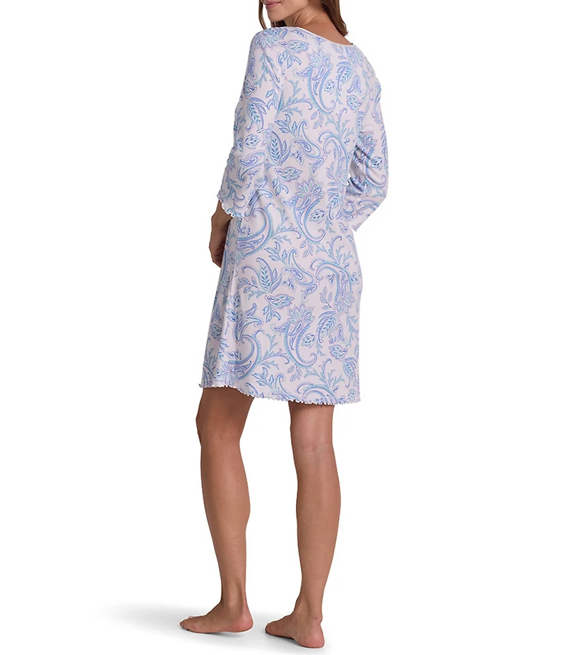Miss Elaine Cottonessa Garden Paisley Print 3/4 Sleeve Knit Short Nightgown
