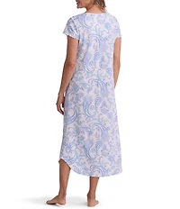 Miss Elaine Cottonessa Garden Paisley Print Short Sleeve Knit Long Nightgown