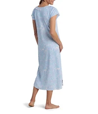 Miss Elaine Cottonessa Paisley Print Scoop Neck Short Sleeve Long Knit Nightgown