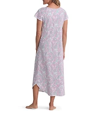 Miss Elaine Cottonessa Paisley Print Short Sleeve Round Neck Long Nightgown