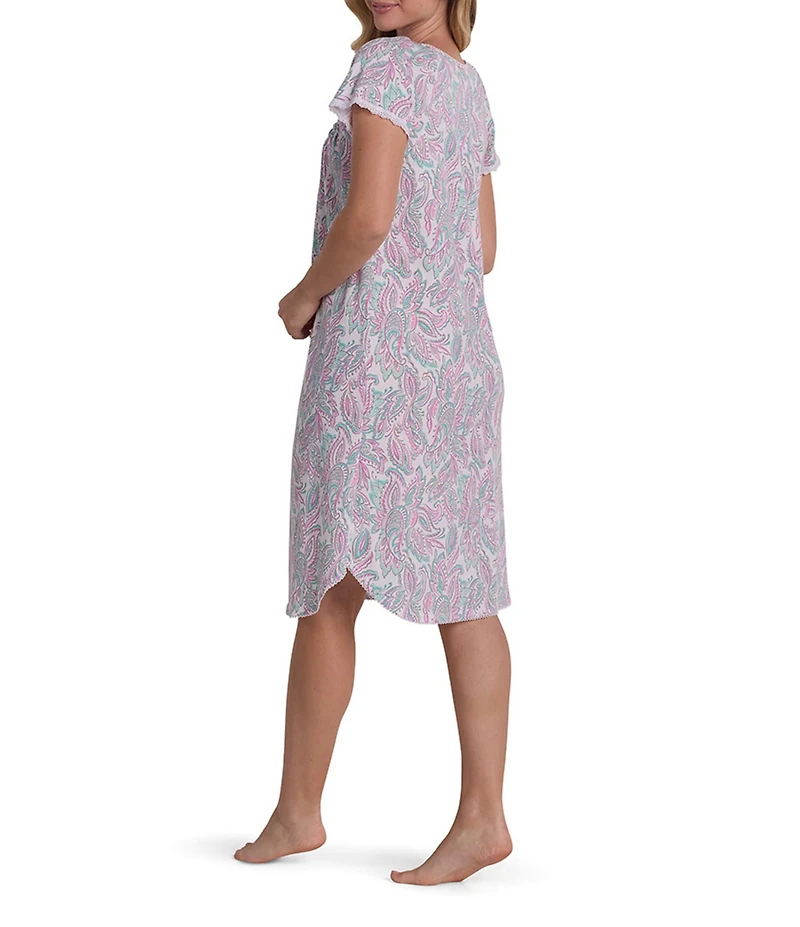 Miss Elaine Cottonessa Paisley Print Short Sleeve Round Neck Short Nightgown