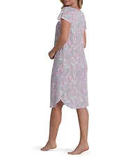 Miss Elaine Cottonessa Paisley Print Short Sleeve Round Neck Short Nightgown