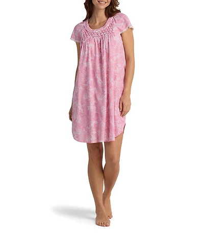Miss Elaine Cottonessa Short Sleeve Round Neck Paisley Print Knit Nightgown
