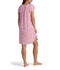 Miss Elaine Cottonessa Short Sleeve Round Neck Paisley Print Knit Nightgown
