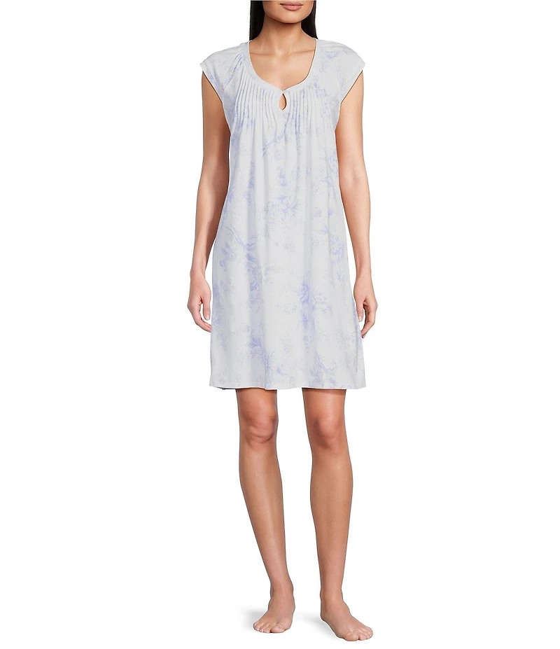 Miss Elaine Cottonessa Tulip Print Short Sleeve Round Neck Short Nightgown