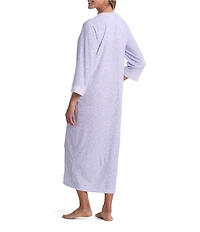 Miss Elaine Etched Floral 3/4 Sleeve V-Neck Stretch Terry Knit Long Zip Robe