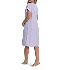 Miss Elaine Etched Floral Print Short Sleeve V-Neck Stretch Terry Knit Short Zip Robe