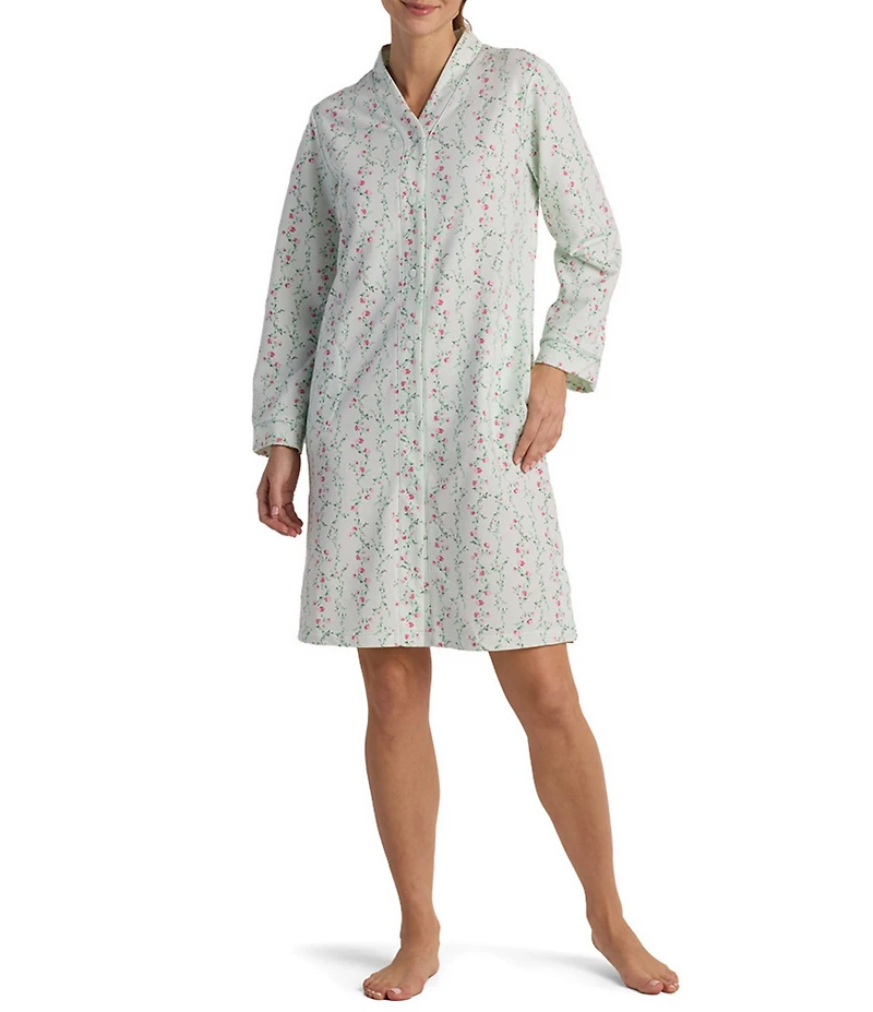 Miss Elaine Floral Print French Terry Short Snap Robe
