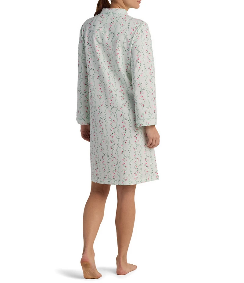 Miss Elaine Floral Print French Terry Short Snap Robe