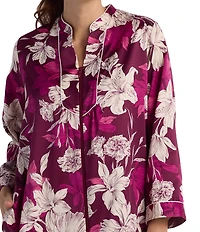 Miss Elaine Floral Print Long Sleeve Mandarin Collar Brushed Back Satin Woven Long Zip Robe