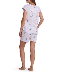 Miss Elaine Floral Stems Print Short Sleeve V-Neck Silky Knit Shorty Pajama Set