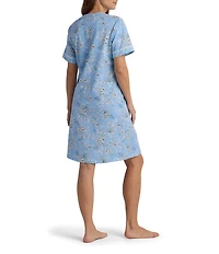 Miss Elaine French Terry Knit Floral Print Short Sleeve Snap-Front Short Robe