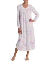 Miss Elaine Honeycomb Knit Long Sleeve V-Neck Long Nightgown