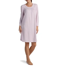 Miss Elaine Honeycomb Knit Scoop Neck Long Sleeve Short Gown